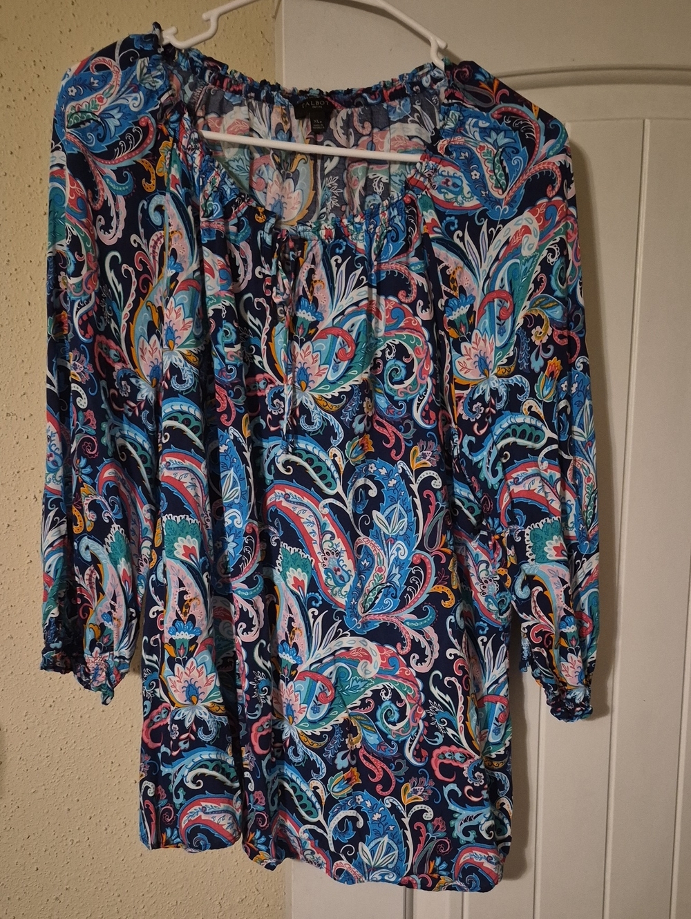 Talbots Navy Multicolor Paisley Peasant Top